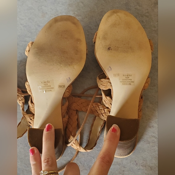 BCBG Tan Braided Leather Lorette Heels - Picture 7 of 8